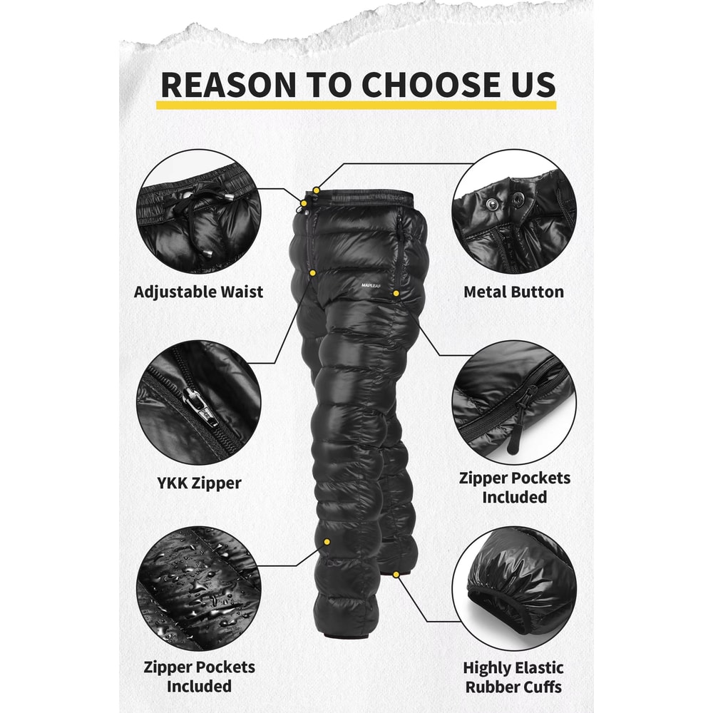 MAPLEAF Ultralight Warm Down Pants 800FP Windproof Waterproof Ski Snow Trousers 2