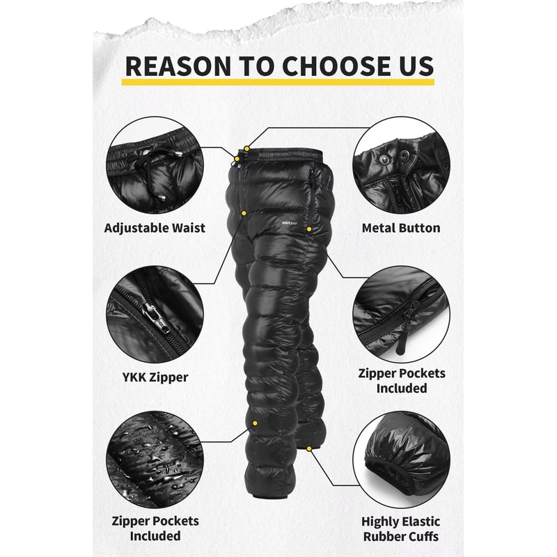 MAPLEAF Ultralight Warm Down Pants 800FP Windproof Waterproof Ski Snow Trousers 2