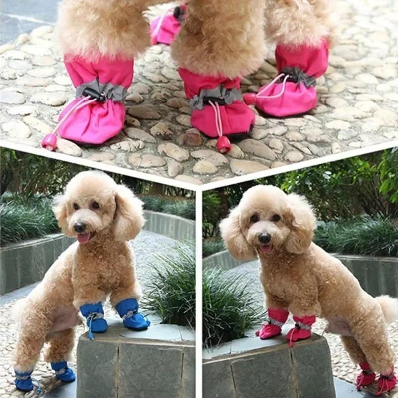 Waterproof AntiSlip Pet Dog Shoes 4Piece Warm Snow Rain Boots For Small Dogs Cats 1