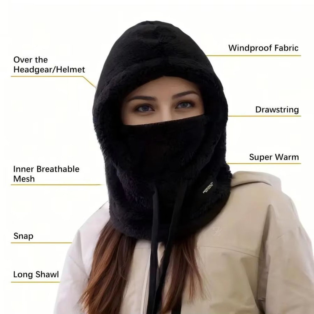 Winter Thermal Windproof Balaclava Ski Hood With Adjustable Neck Cover Full Face Mask 1