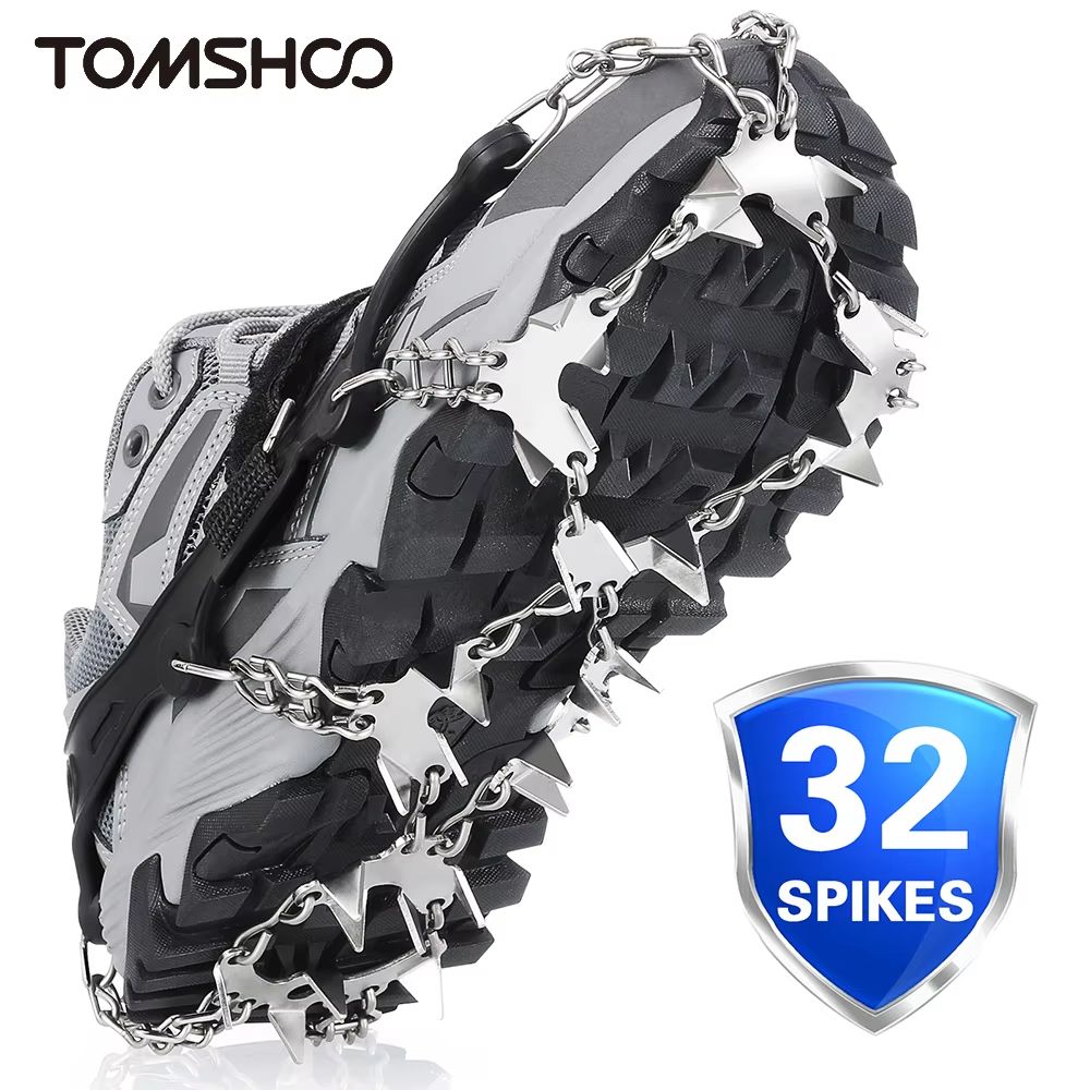 Tomshoo 32Teeth Ice Gripper Spikes For Shoes AntiSlip Snow And Ice Crampons Cleats Boots Cover 0