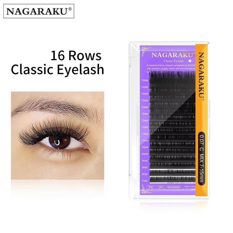 NAGARAKU 16Row Classic Individual Eyelash Extension Lashes Matte Black Professional Soft Natural 0