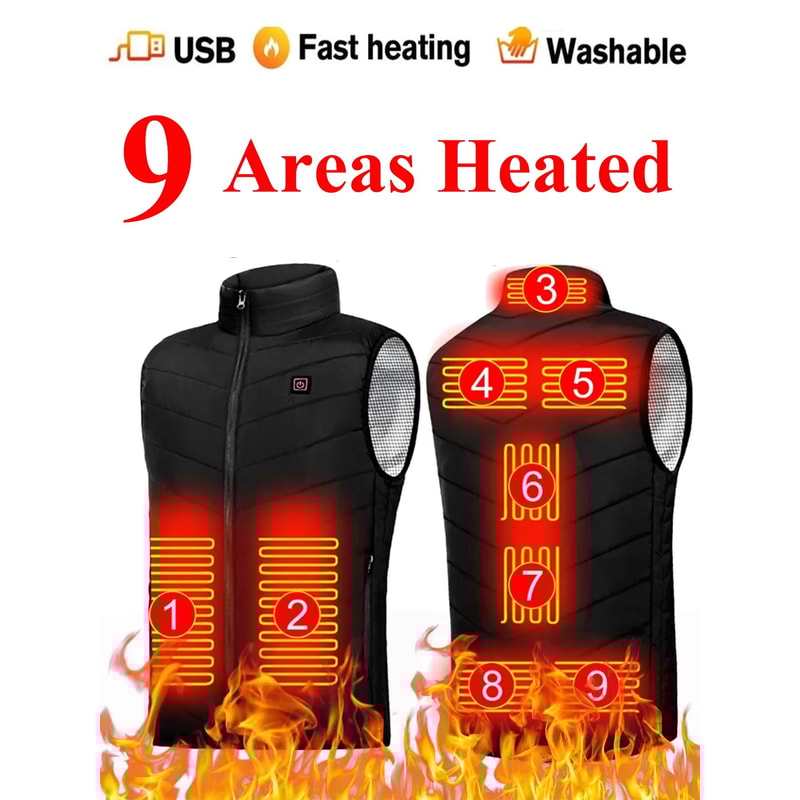 Electric Heated Vest With 9 Warmth Zones USB Powered Body Warmer For Men And Women 0