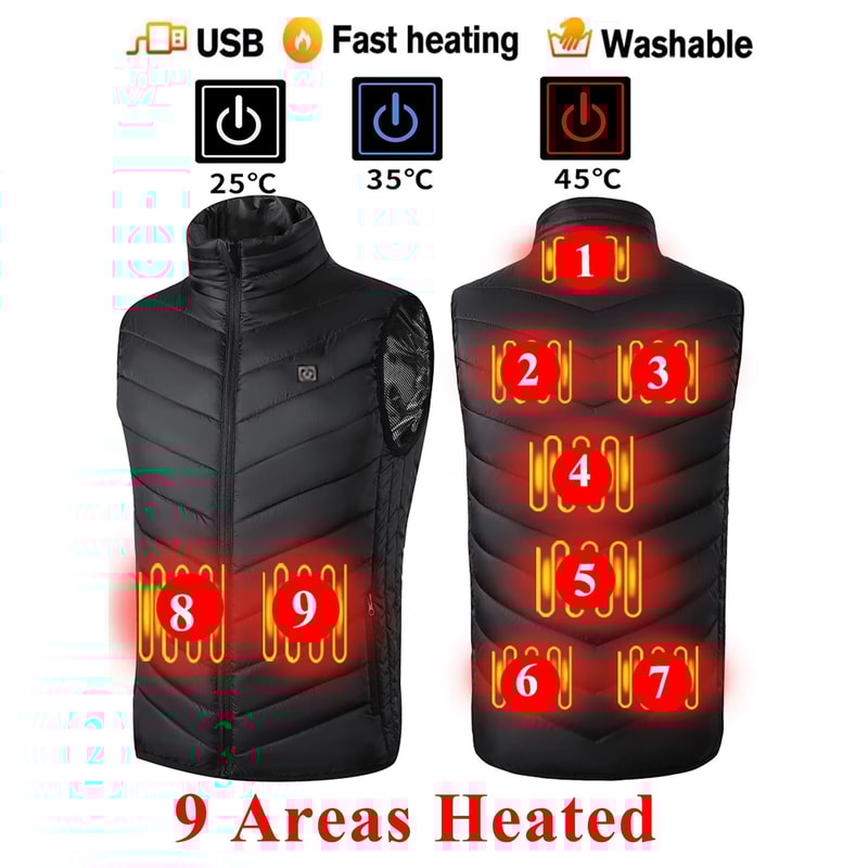 Electric Heated Vest With 9 Warmth Zones USB Powered Body Warmer For Men And Women 1