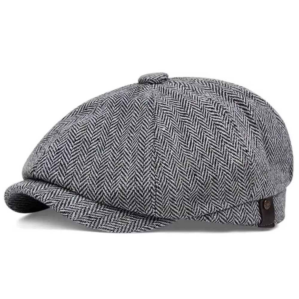 Mens Vintage Striped Herringbone Octagonal Beret Hat 9
