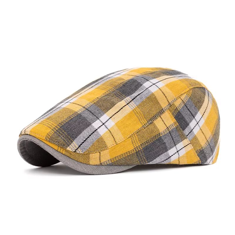 Mens Vintage Striped Herringbone Octagonal Beret Hat 16