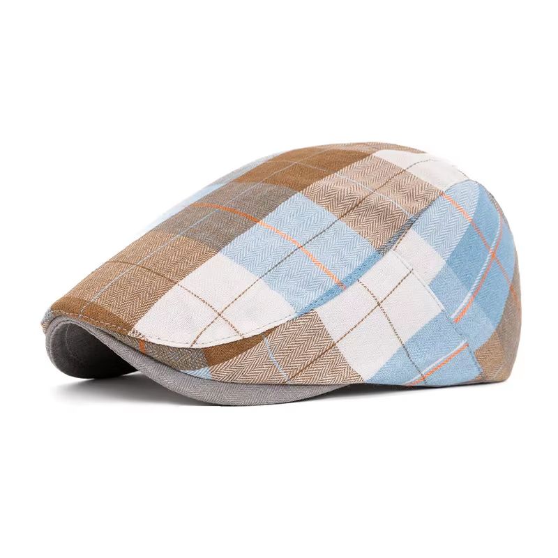 Mens Vintage Striped Herringbone Octagonal Beret Hat 17