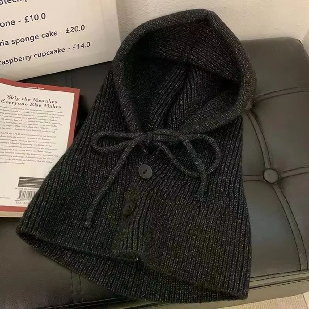 Womens Winter Windproof Balaclava Hat And Button Scarf Set 4