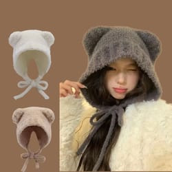 women's cute bear ear knitted winter beanie hat