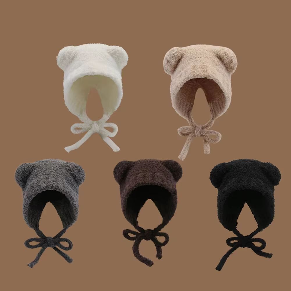 Womens Cute Bear Ear Knitted Winter Beanie Hat 2