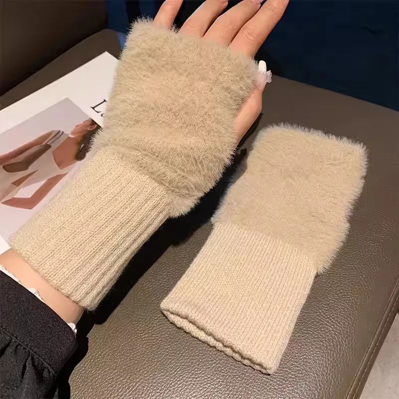 Womens Windproof Knitted Half Finger Gloves 4