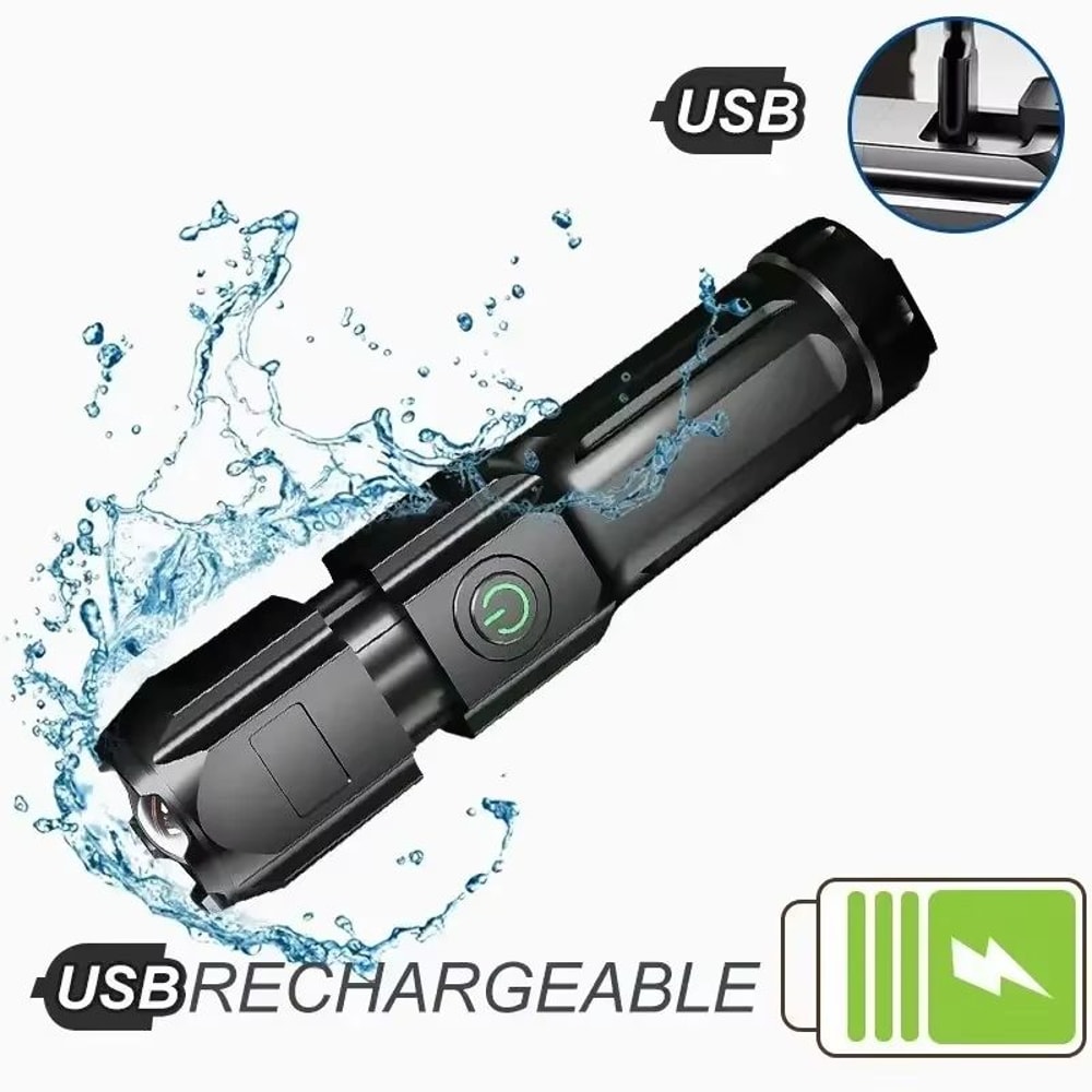 Rechargeable Waterproof Tactical LED Flashlight With Zoom 0