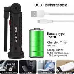 usb rechargeable waterproof camping led work light with magnet and hook