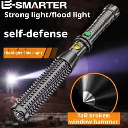rechargeable tactical self-defense flashlight with window breaker and emergency tool
