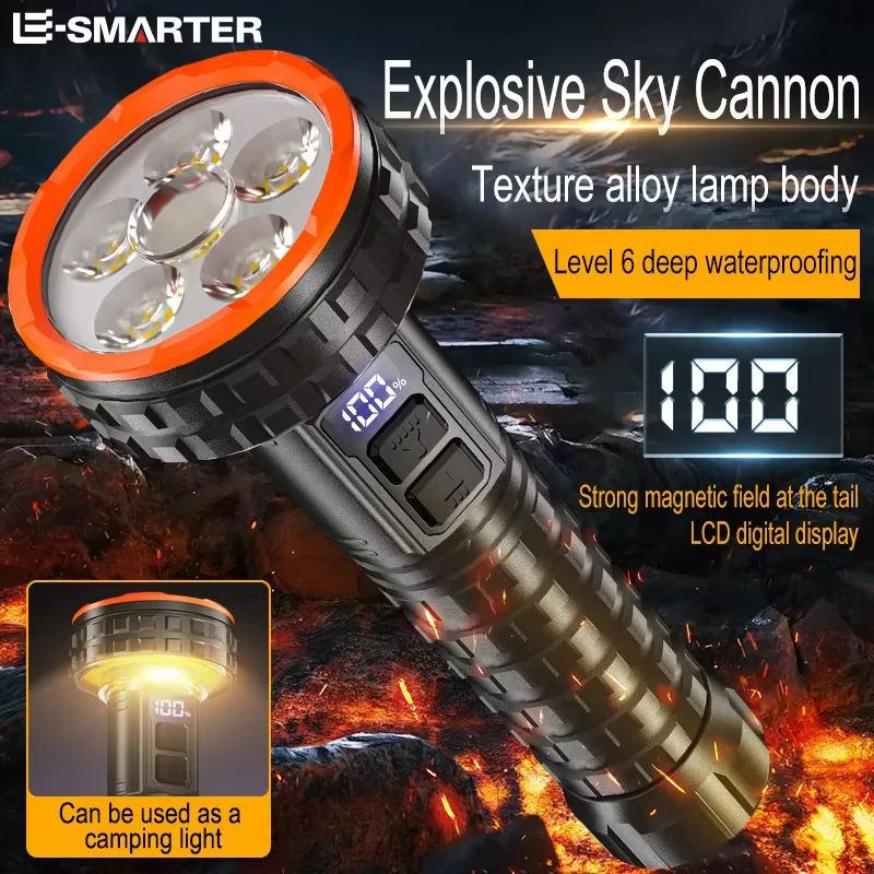 Rechargeable Powerful LED Flashlight With USBC Portable Outdoor Torch 0