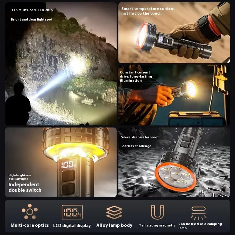 Rechargeable Powerful LED Flashlight With USBC Portable Outdoor Torch 4