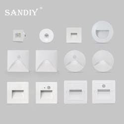 sandiy embedded motion sensor stair light wall sconce – indoor and outdoor step lighting (white, round and square option