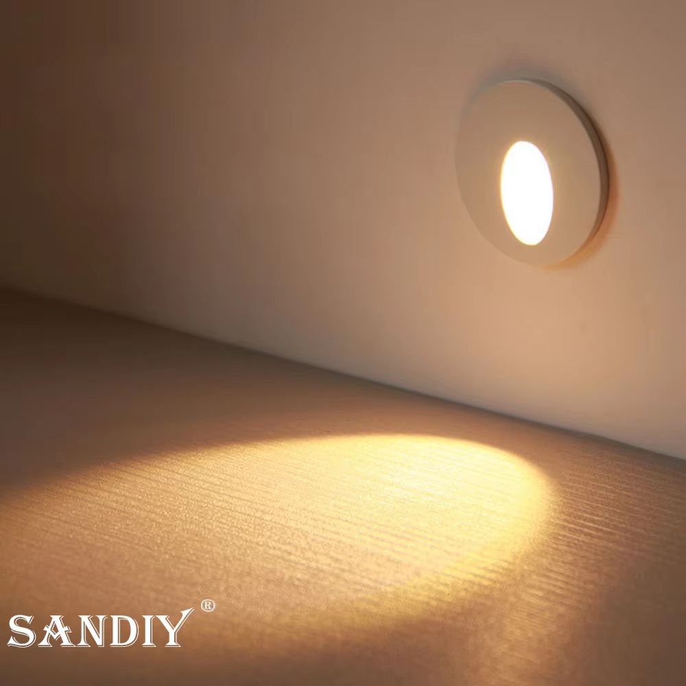 SANDIY Embedded Motion Sensor Stair Light Wall Sconce Indoor And Outdoor Step Lighting White Round 2