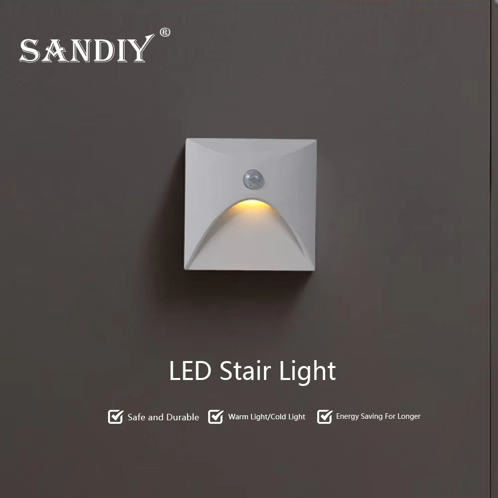 SANDIY Embedded Motion Sensor Stair Light Wall Sconce Indoor And Outdoor Step Lighting White Round 3