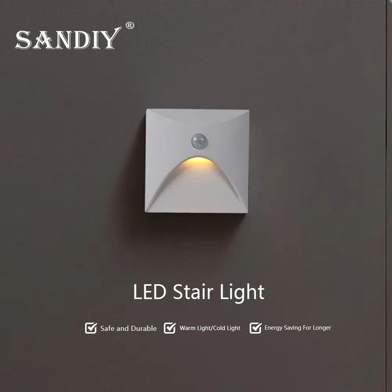 SANDIY Embedded Motion Sensor Stair Light Wall Sconce Indoor And Outdoor Step Lighting White Round 3