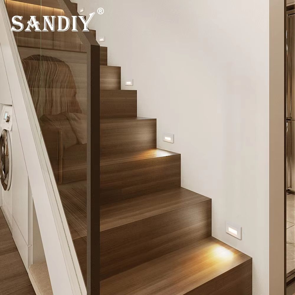 SANDIY American LED Step Light Wall Lamp With PIR Motion Sensor Recessed Night Lighting For Stairs 5