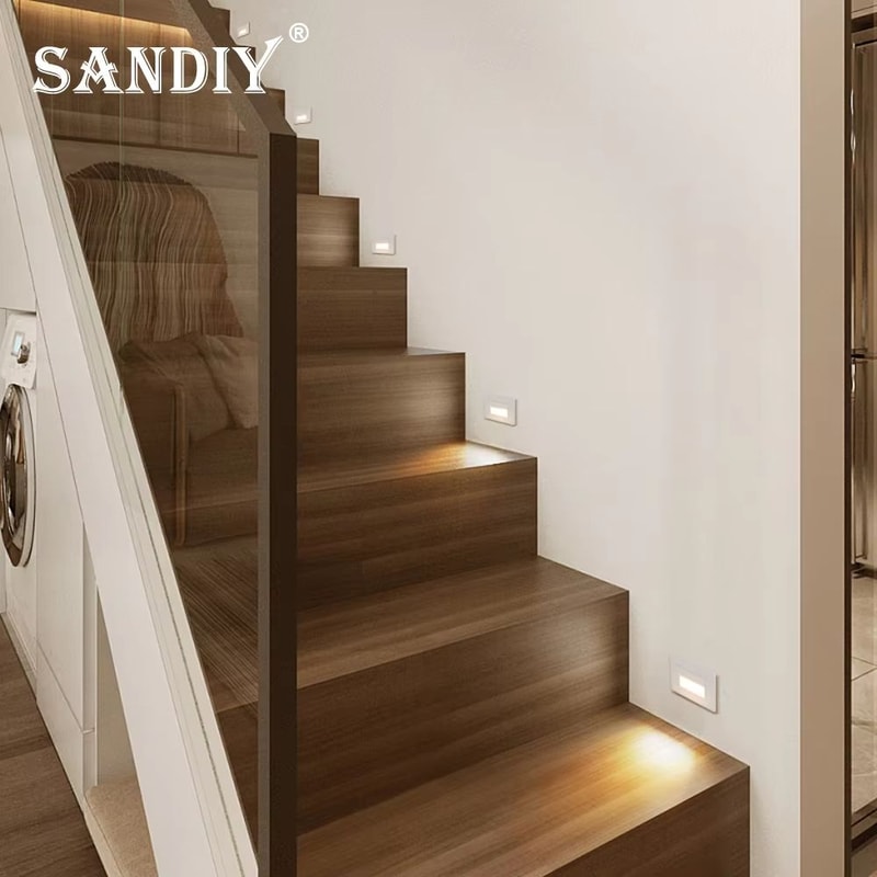 SANDIY American LED Step Light Wall Lamp With PIR Motion Sensor Recessed Night Lighting For Stairs 5