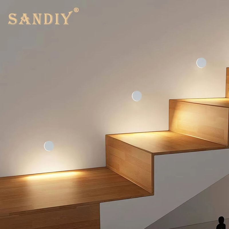 SANDIY LED Step Light Recessed Wall Lamp Round Stair Lighting Waterproof Indoor And Outdoor Lumina 0