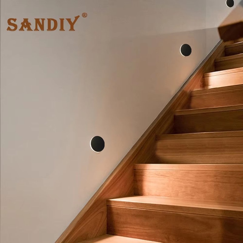 SANDIY LED Step Light Recessed Wall Lamp Round Stair Lighting Waterproof Indoor And Outdoor Lumina 3