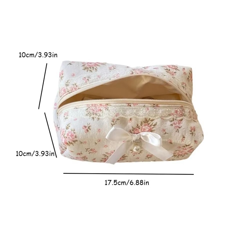 Sweet Women Lace Bow Cosmetic Bag Large Capacity Makeup Organizer And Travel Toiletry Storage Bag 5