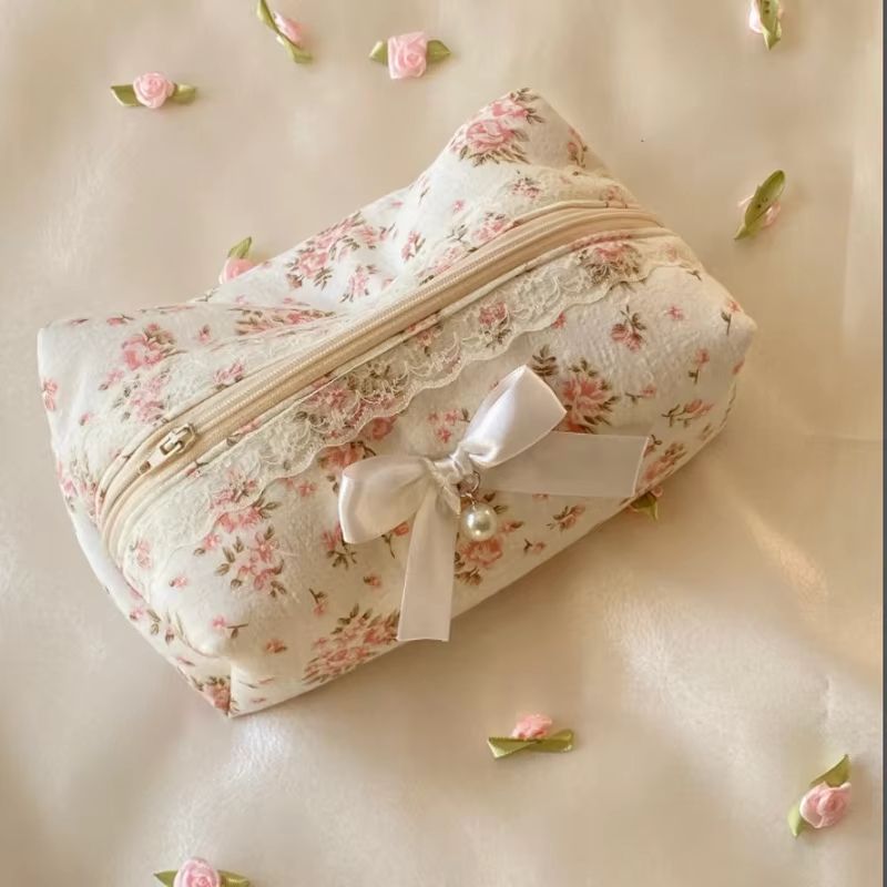 Sweet Women Lace Bow Cosmetic Bag Large Capacity Makeup Organizer And Travel Toiletry Storage Bag 6