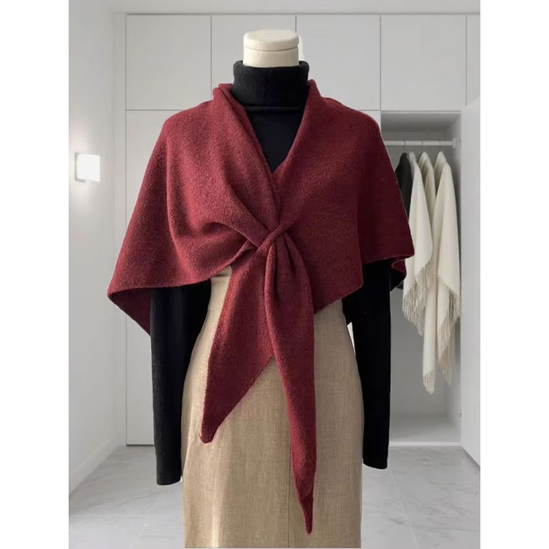 Womens Thickened Warm Neck Wrap Autumn And Winter Triangular Knitted Shoulder Shawl 0