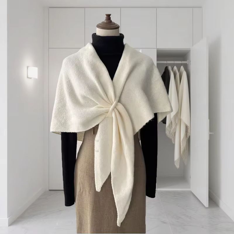 Womens Thickened Warm Neck Wrap Autumn And Winter Triangular Knitted Shoulder Shawl 10