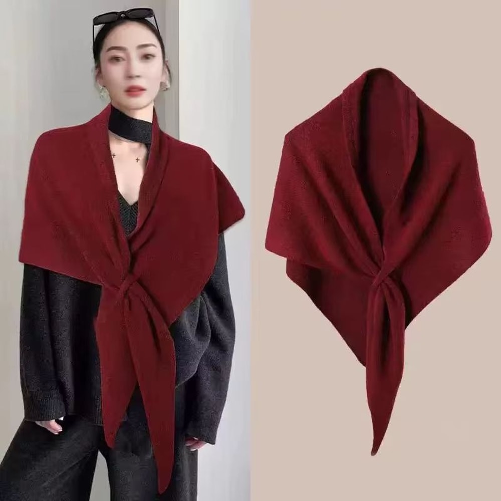 Womens Thickened Warm Neck Wrap Autumn And Winter Triangular Knitted Shoulder Shawl 1