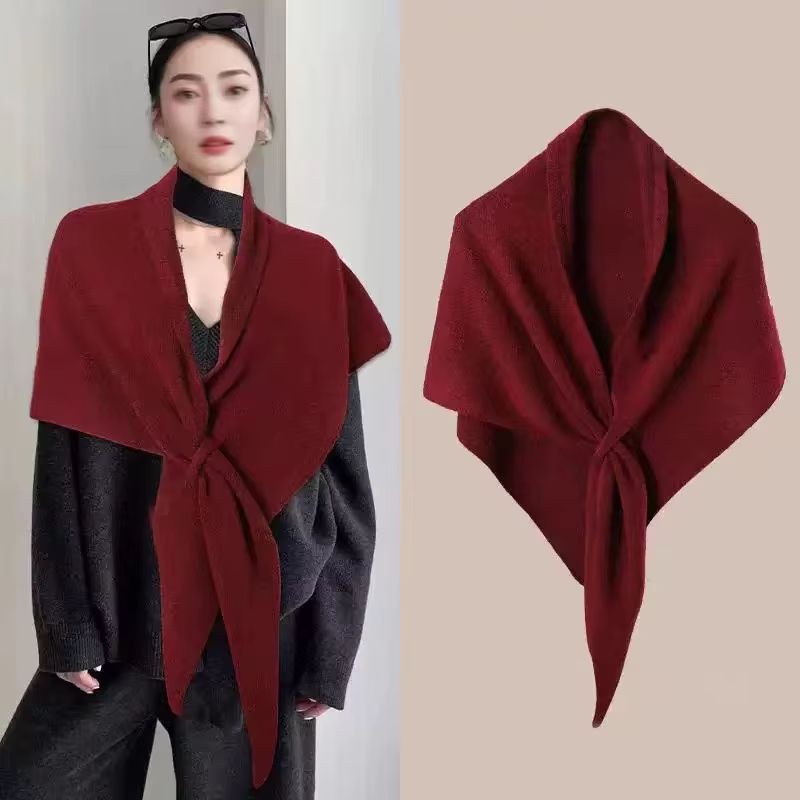 Womens Thickened Warm Neck Wrap Autumn And Winter Triangular Knitted Shoulder Shawl 1