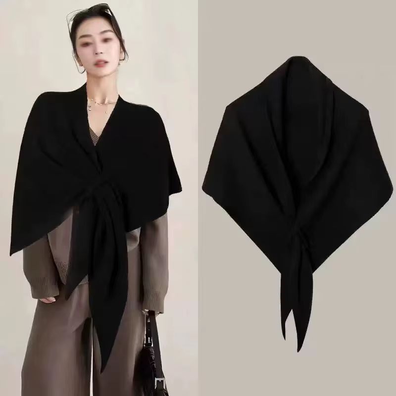Womens Thickened Warm Neck Wrap Autumn And Winter Triangular Knitted Shoulder Shawl 3