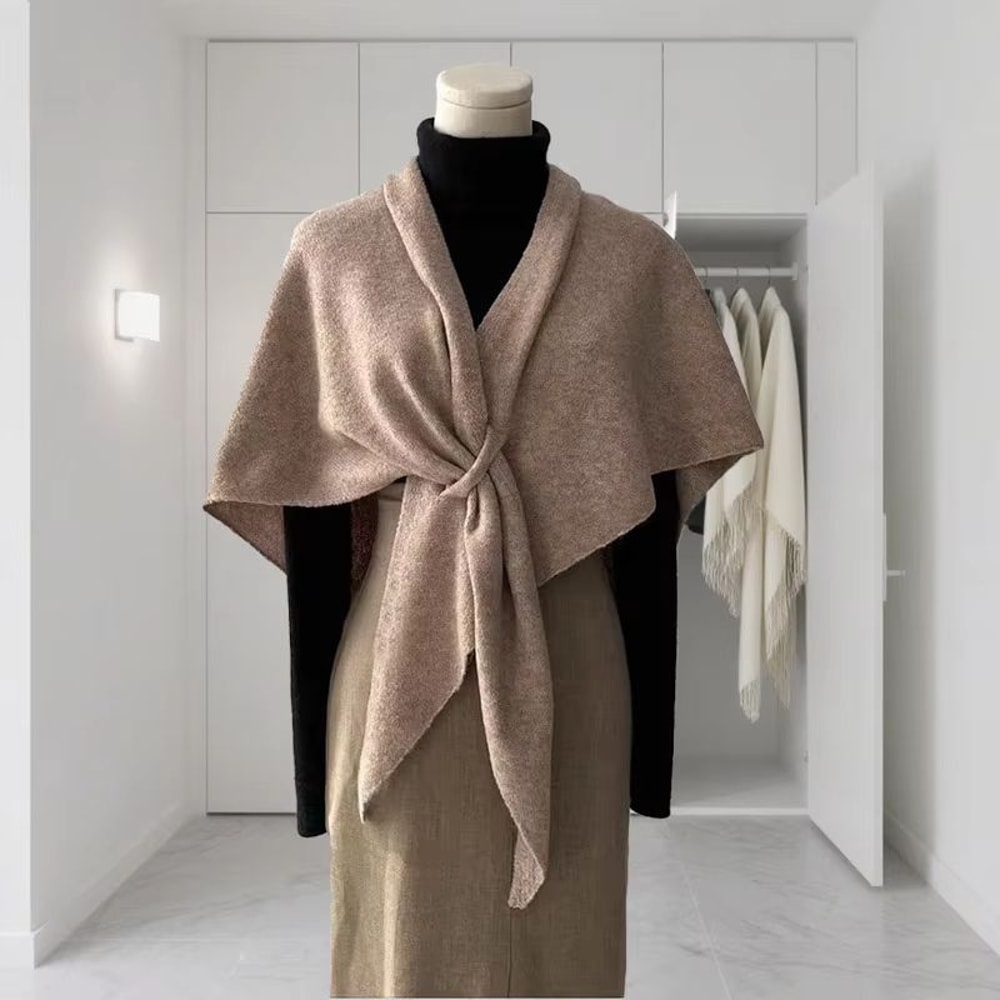 Womens Thickened Warm Neck Wrap Autumn And Winter Triangular Knitted Shoulder Shawl 4