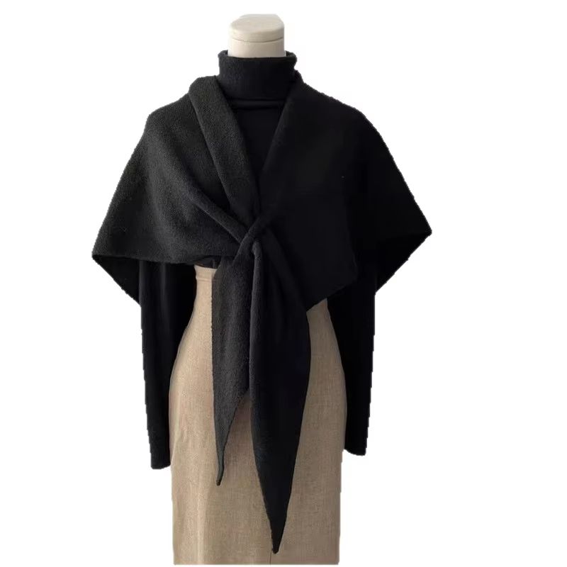 Womens Thickened Warm Neck Wrap Autumn And Winter Triangular Knitted Shoulder Shawl 5