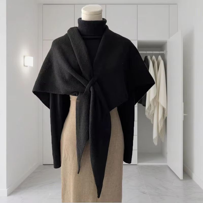 Womens Thickened Warm Neck Wrap Autumn And Winter Triangular Knitted Shoulder Shawl 7