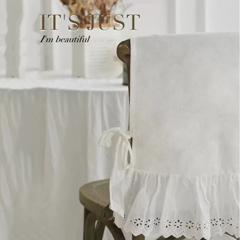 Elegant White Cotton Chair Back Cover Embroidered Lace Flounced Household And Wedding Decoration 3