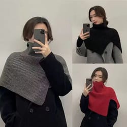knitted winter pullover scarf shawl – warm false collar turtleneck with slit for cozy layering