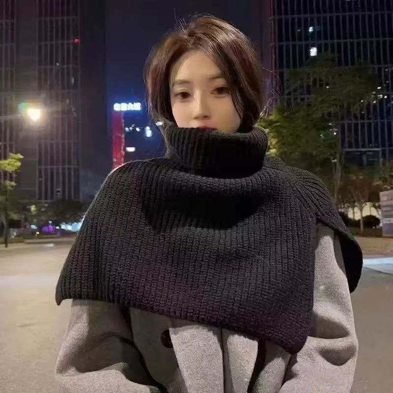 Knitted Winter Pullover Scarf Shawl Warm False Collar Turtleneck With Slit For Cozy Layering 4