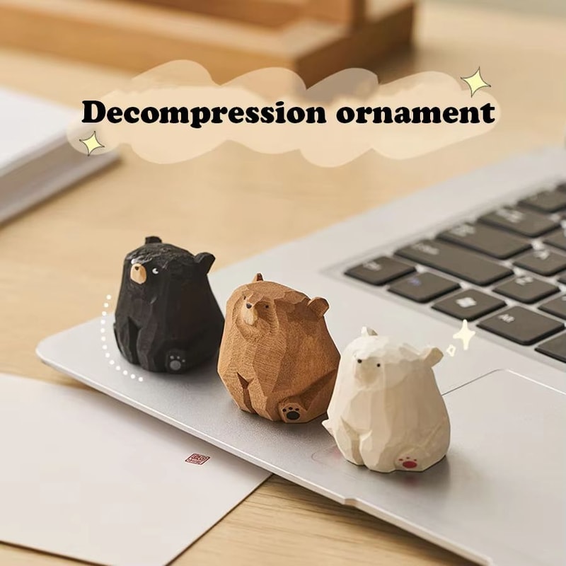 Cute Mini Wooden Bear Figurine HandCarved Solid Wood Polar Bear Ornament For Table Decor And Kids 0