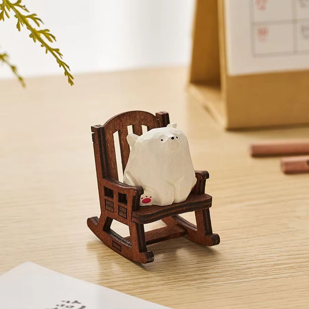 Cute Mini Wooden Bear Figurine HandCarved Solid Wood Polar Bear Ornament For Table Decor And Kids 2