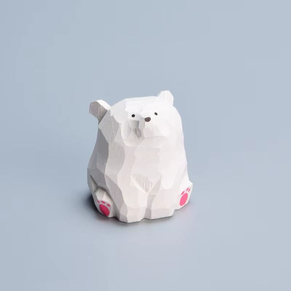 Cute Mini Wooden Bear Figurine HandCarved Solid Wood Polar Bear Ornament For Table Decor And Kids 8