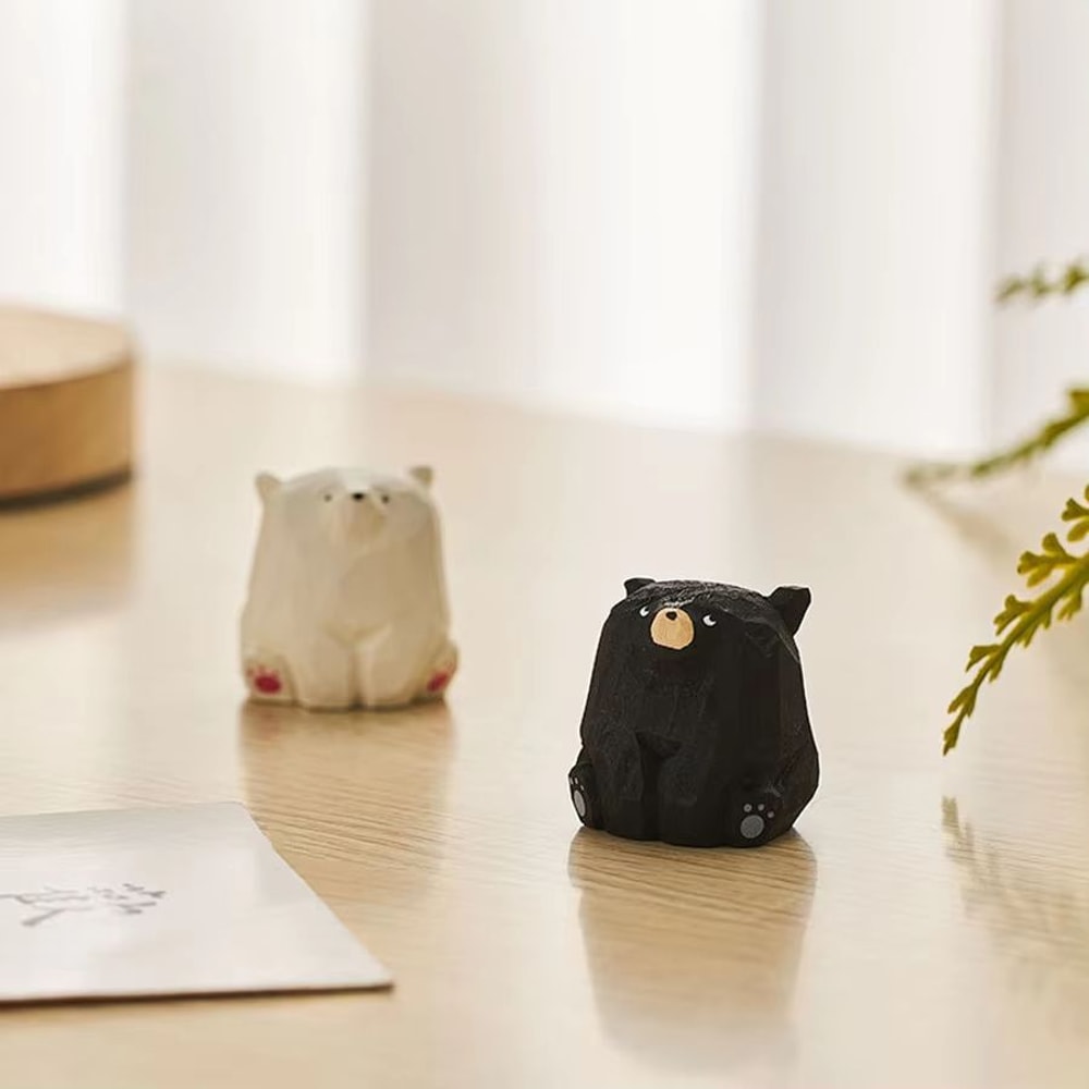 Cute Mini Wooden Bear Figurine HandCarved Solid Wood Polar Bear Ornament For Table Decor And Kids 3