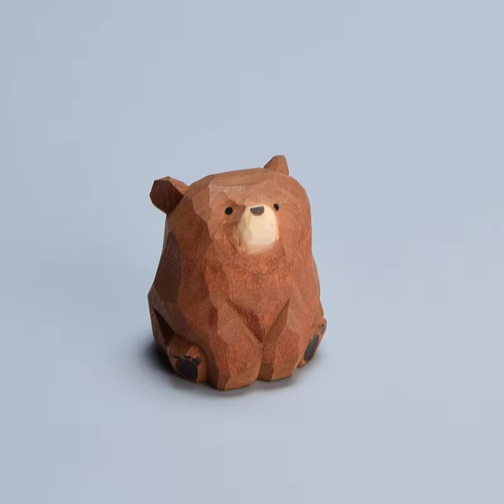 Cute Mini Wooden Bear Figurine HandCarved Solid Wood Polar Bear Ornament For Table Decor And Kids 7