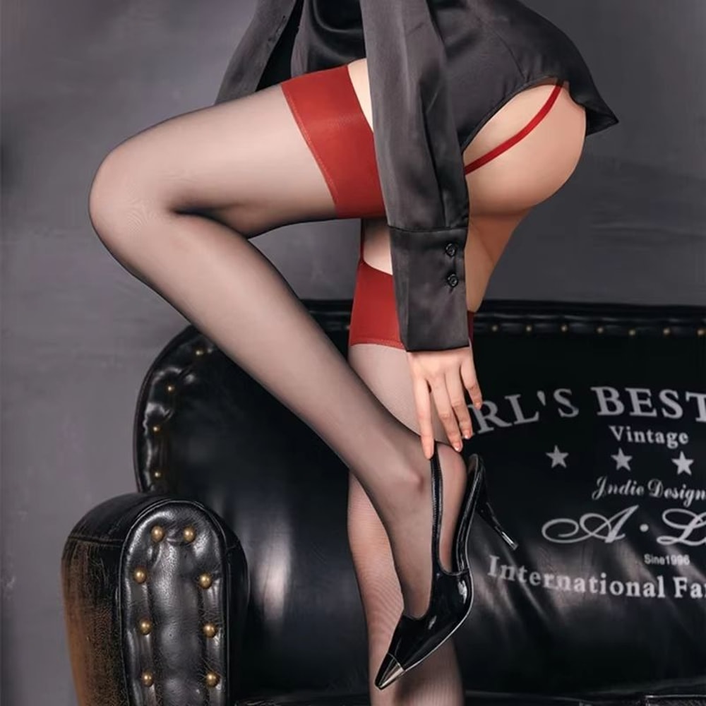 ThighHigh Nylon Stockings UltraThin Transparent Tights With Garter Belt 5