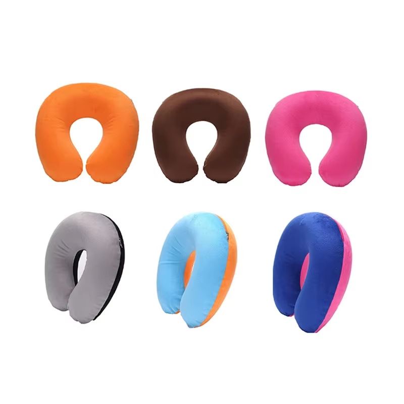 Inflatable Travel Neck Pillow With Soft Plush Cover For Car Flight And Office 2