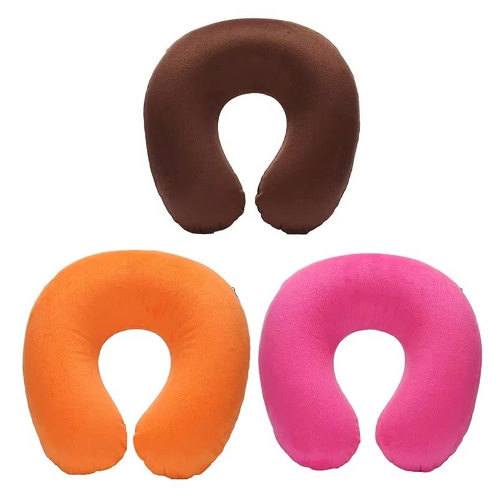 Inflatable Travel Neck Pillow With Soft Plush Cover For Car Flight And Office 3