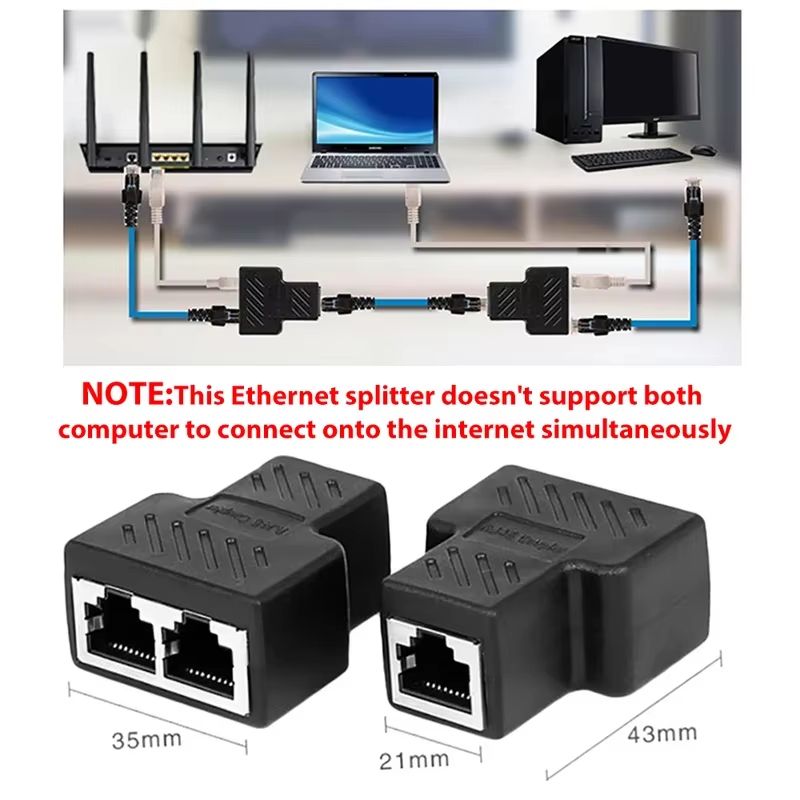 RJ45 Network Cable Splitter Extender Adapter Connector 8Core 2